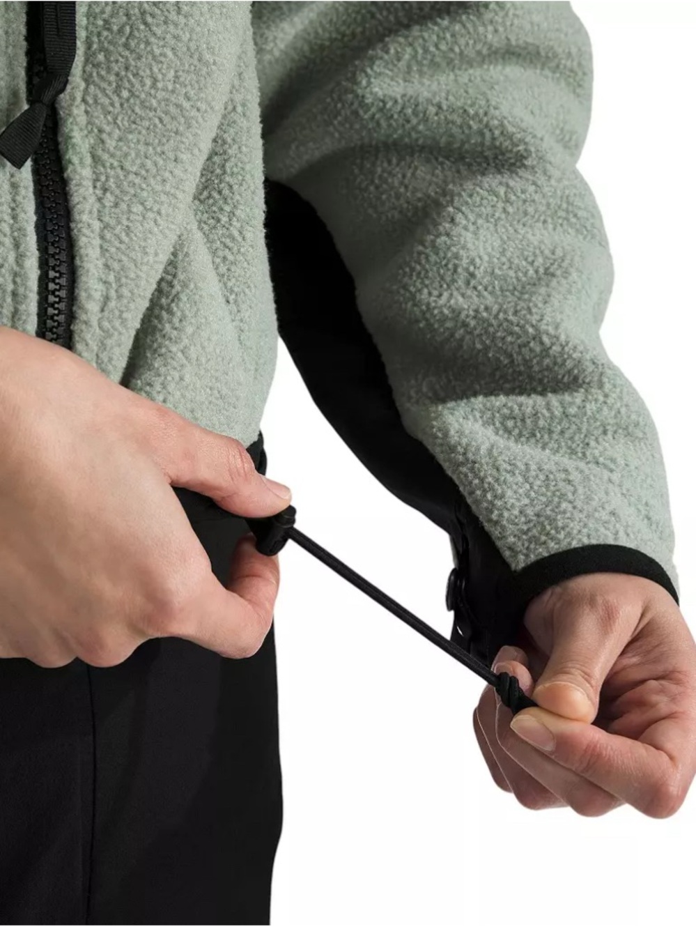 The North Face Women's Two-Tone Teddy Fleece Jacket in Sage Green and Black - Picture 6 of 7